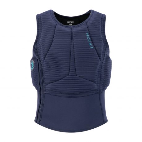 402.63092.020_prolimit_womens_flare_vest_half_padded_sidezip_navy_turquoise_front